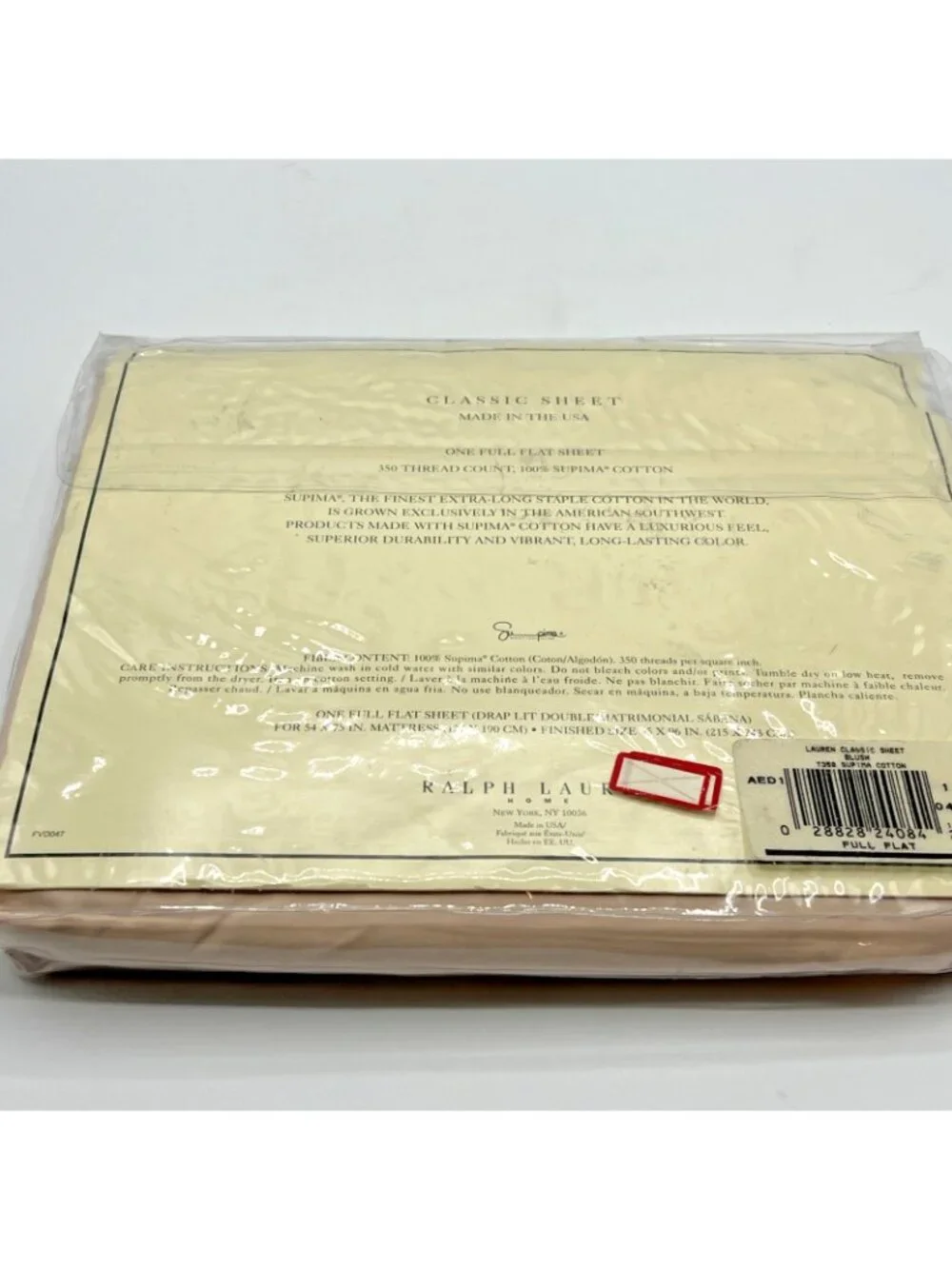 Ralph Lauren Classic Full Flat Sheet Blush Pink Supima Cotton USA